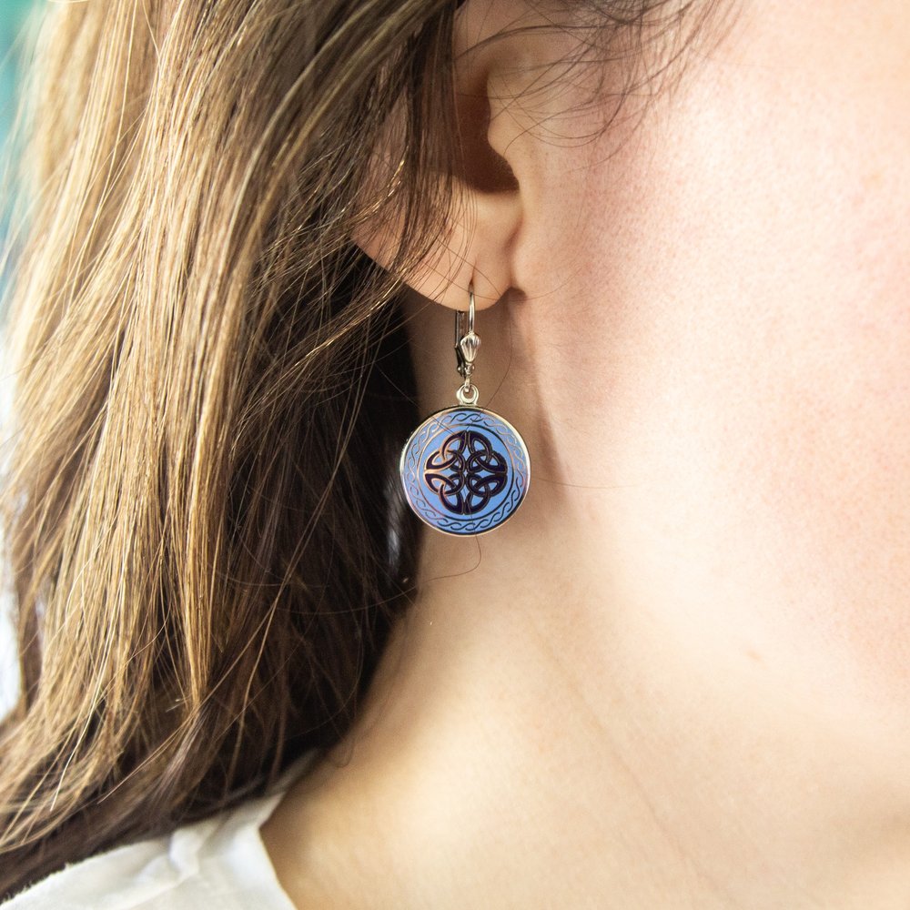 Book of Kells Blue Trinity Knot Earrings