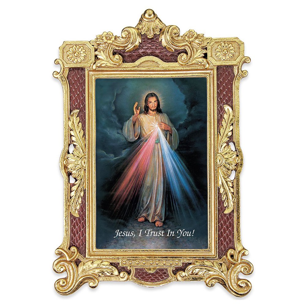 Divine Mercy Print in Ornate Red & Gold Frame - 5" x 7"