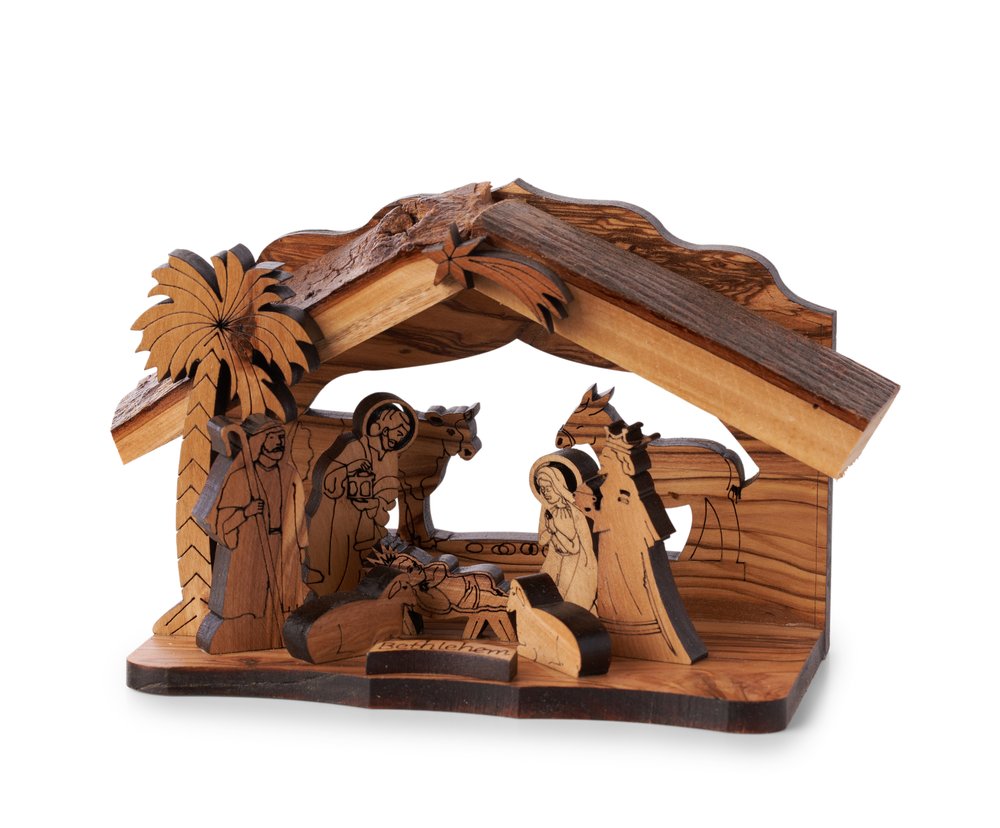 One-Piece Nativity Scene Grotto with Laser Cut Figures - 4.5" x 6"