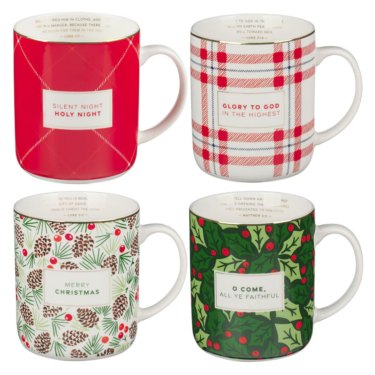 Plaid Merry Christmas Ceramic Mugs - Set of 4