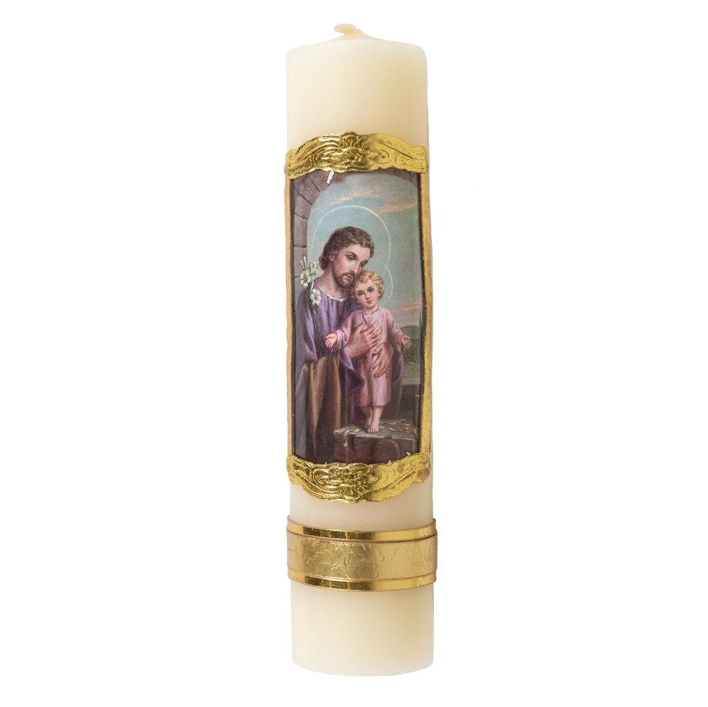 St. Joseph Candle with Gold Foil Accents