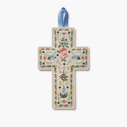 Rosette Floral Embroidered Wall Cross - 9.5"