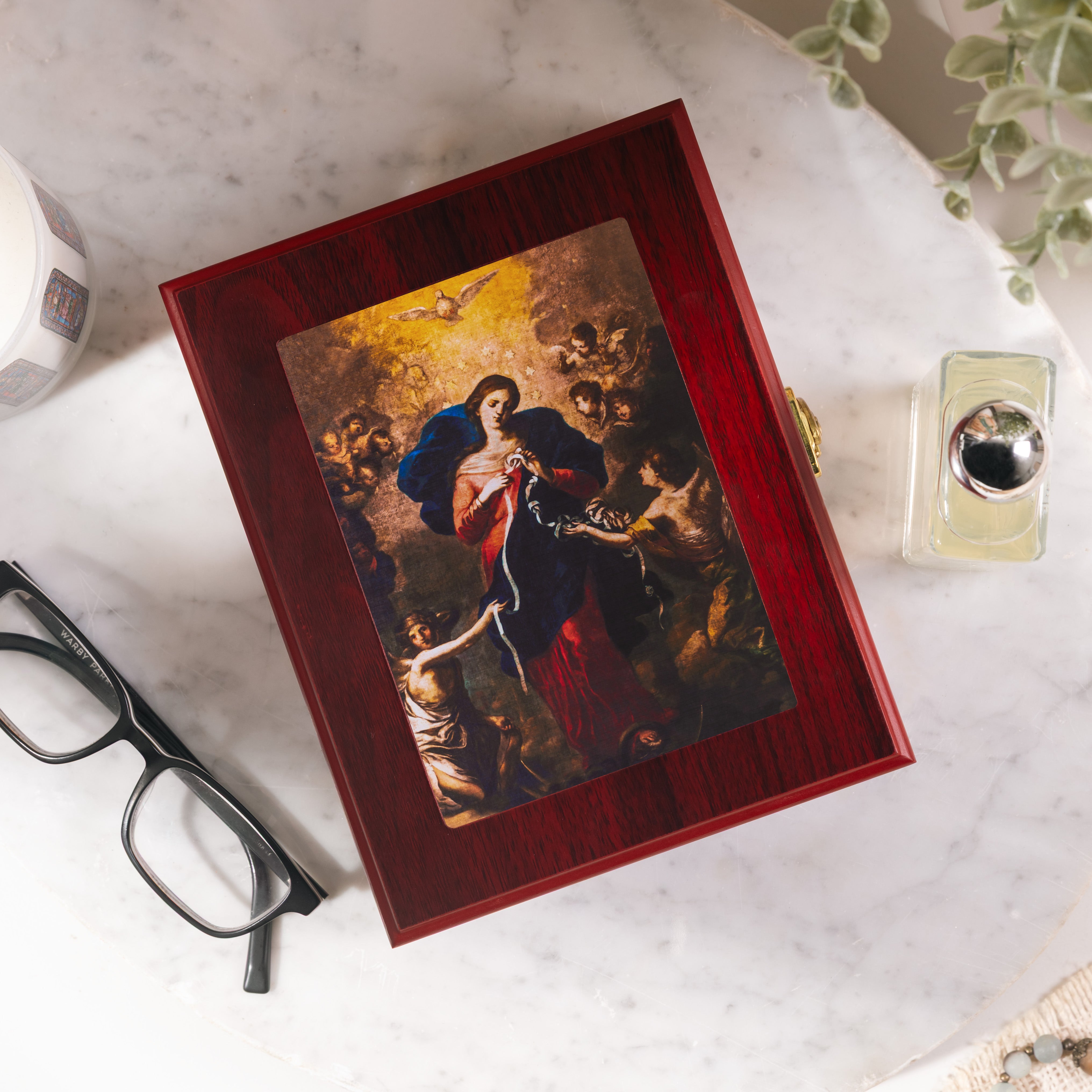 Our Lady Undoer of Knots Cherry Rosary Keepsake Box