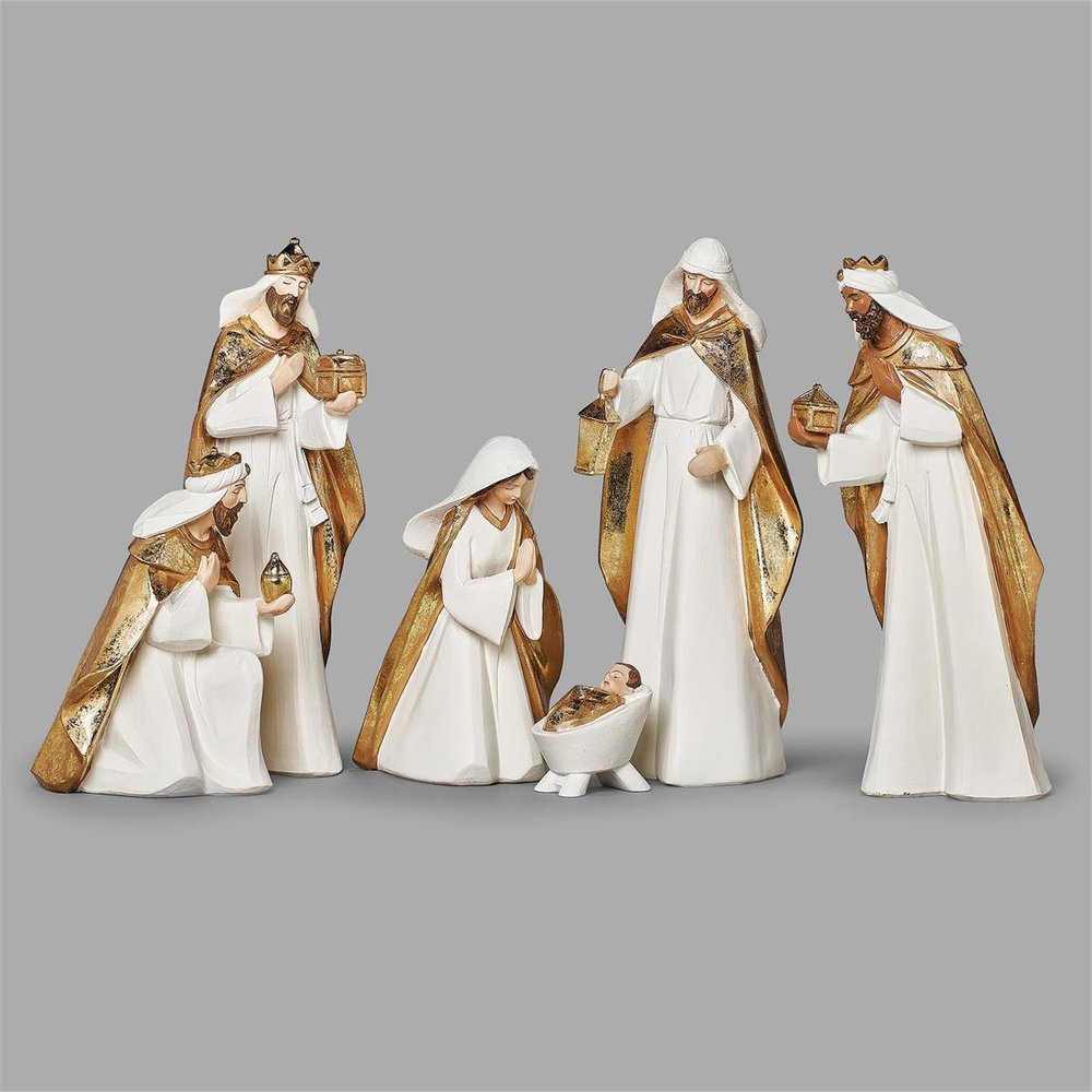 Modern Design Gold & White Nativity Set - 6 Pieces
