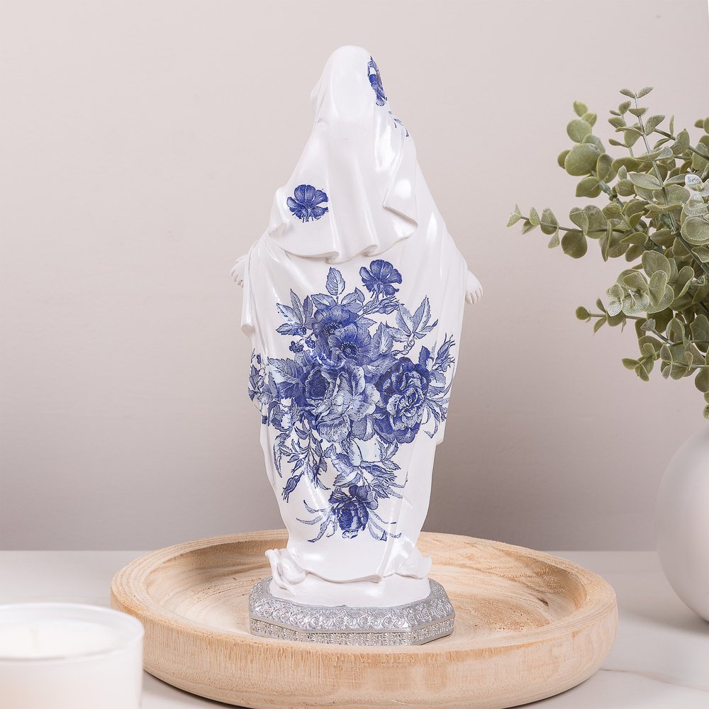 Blue Floral Our Lady of Grace Statue - 12"