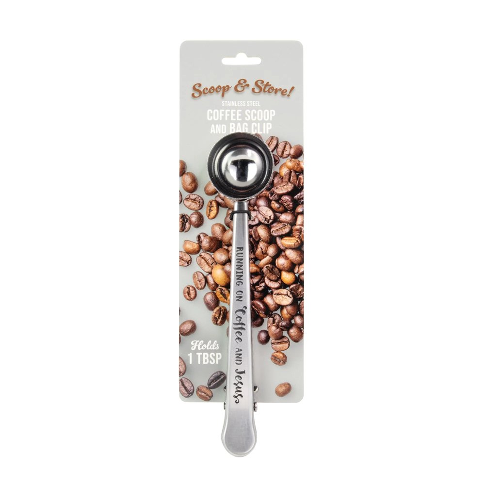 Running On Coffee & Jesus Steel Coffee Scoop & Clip