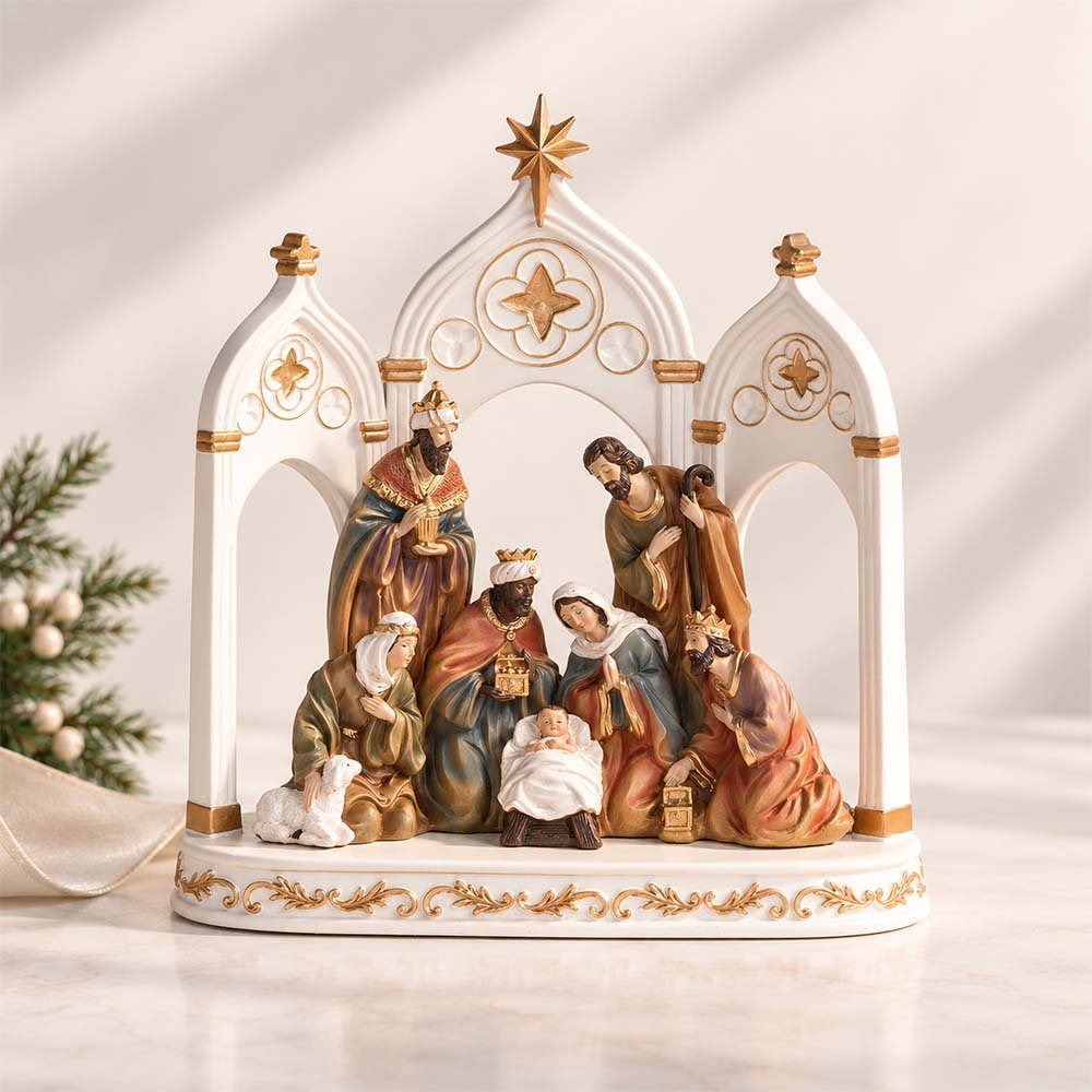 LED Lighted One-Piece Nativity Beneath Arches - 12" (H)