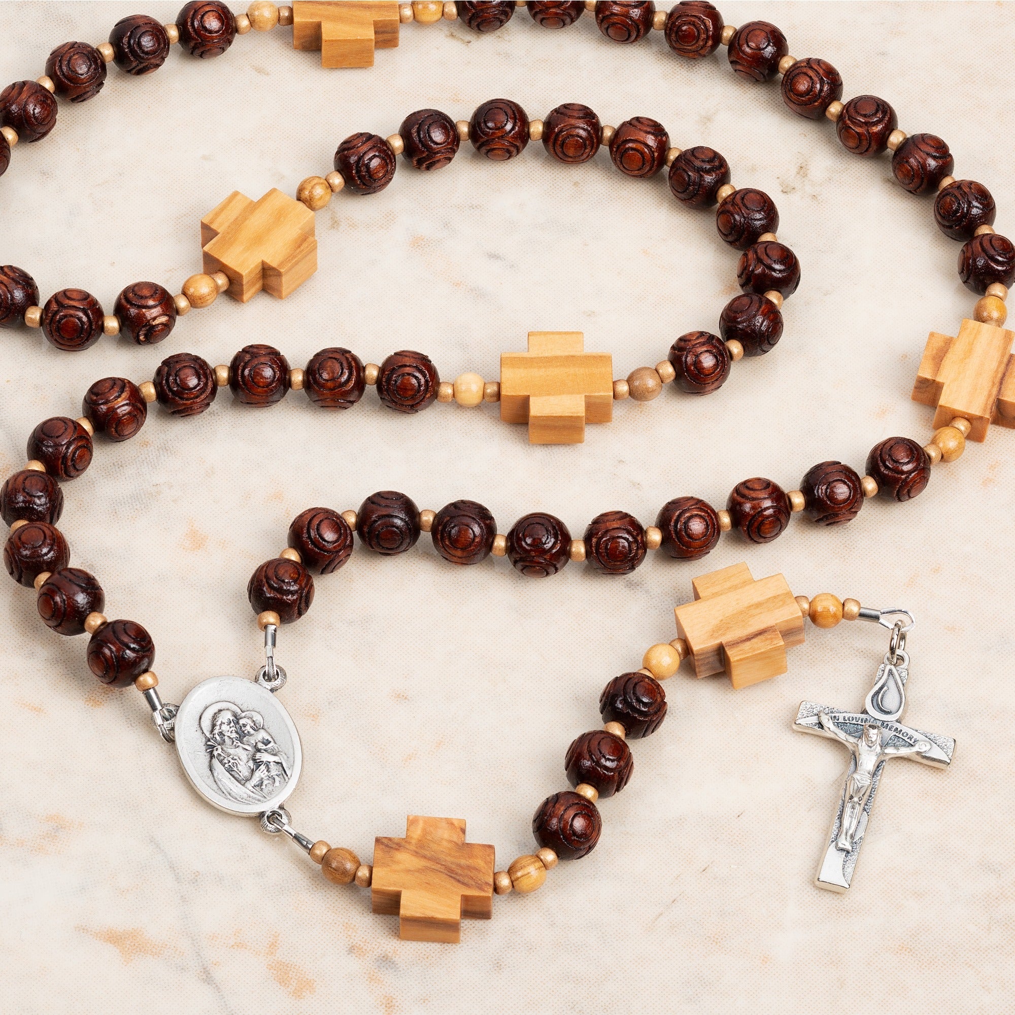 St. Joseph Wood Bead Memorial Rosary