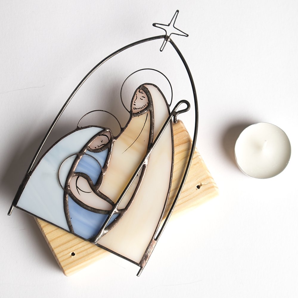 Holy Family Stained Glass Candleholder