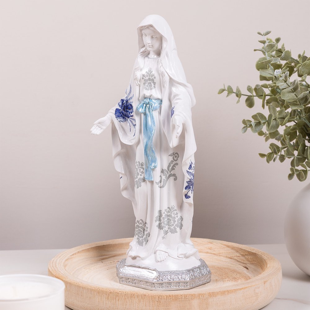 Blue Floral Our Lady of Grace Statue - 12"