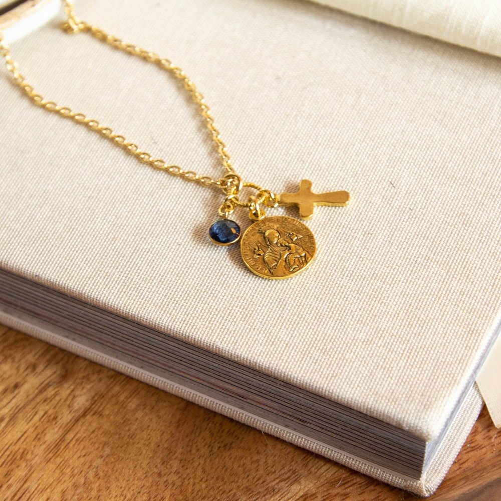 St. Gerard and Mary Cross Necklace with Bauble