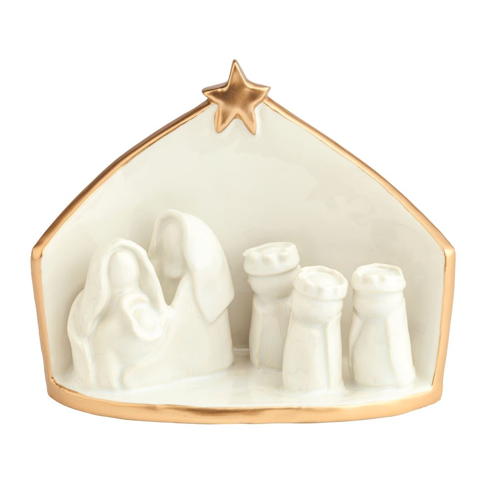 Golden Star Stoneware One-Piece Nativity Scene - 9.5"