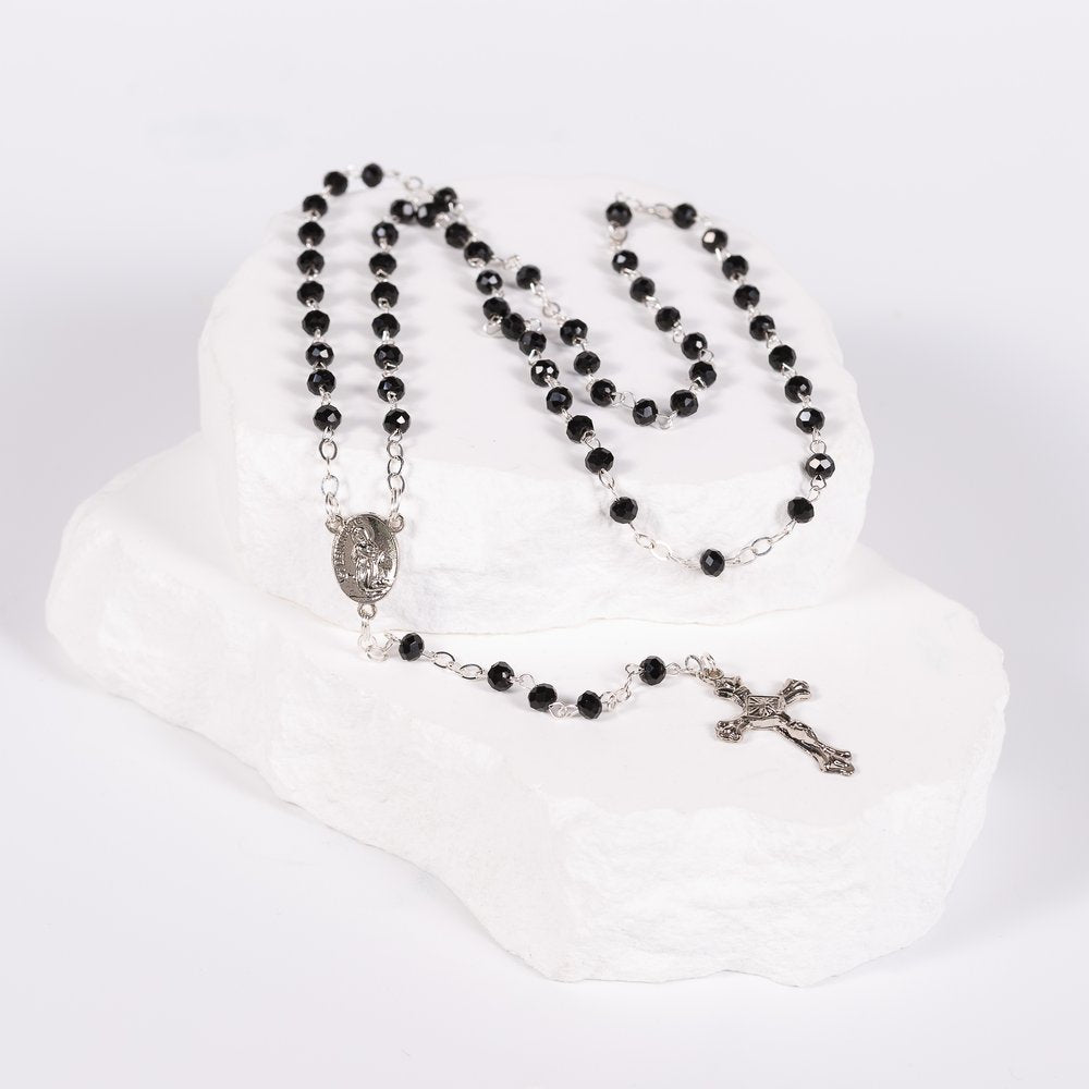 Black Crystal St. Bernadette & Our Lady of Lourdes Rosary