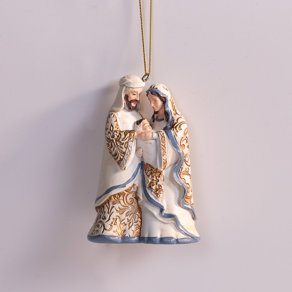 Blue, White & Gold Holy Family Ornament - 3.5"
