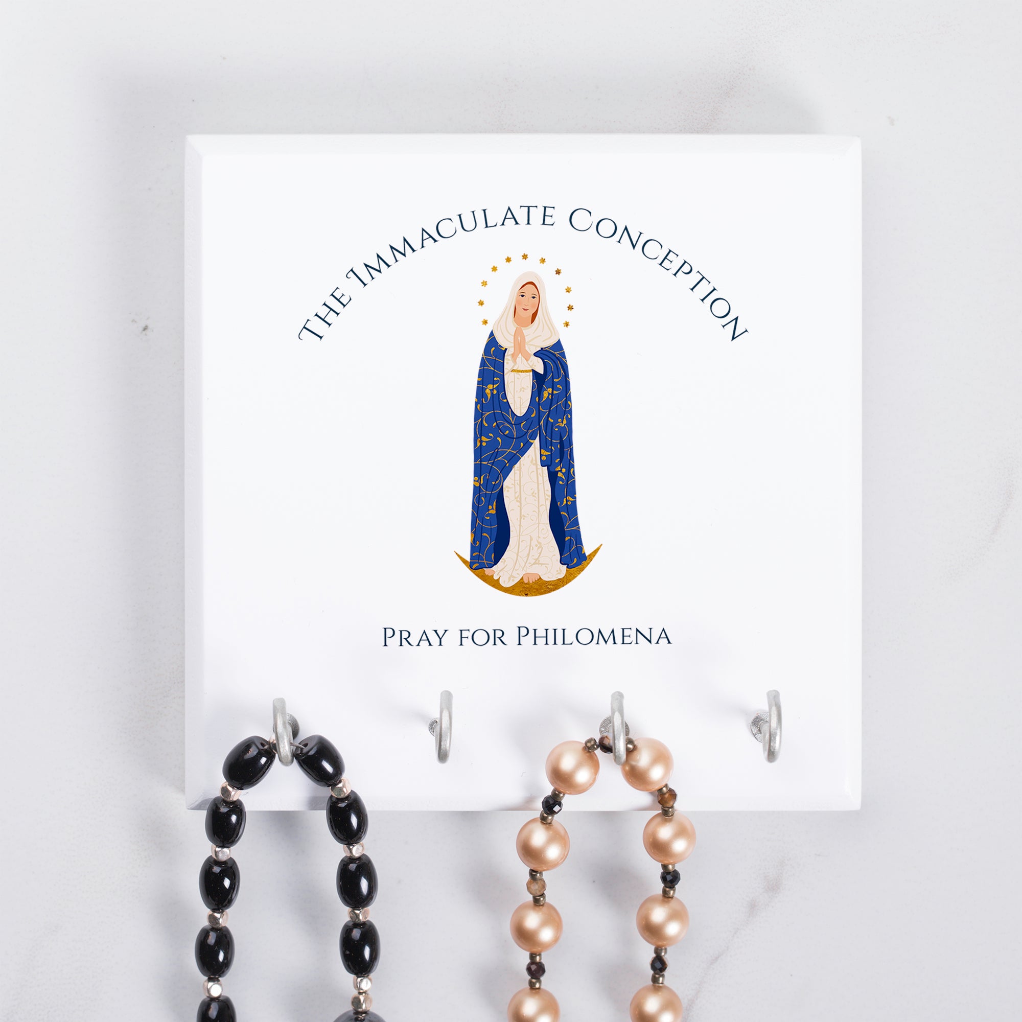 Personalized Immaculate Conception Rosary Rack