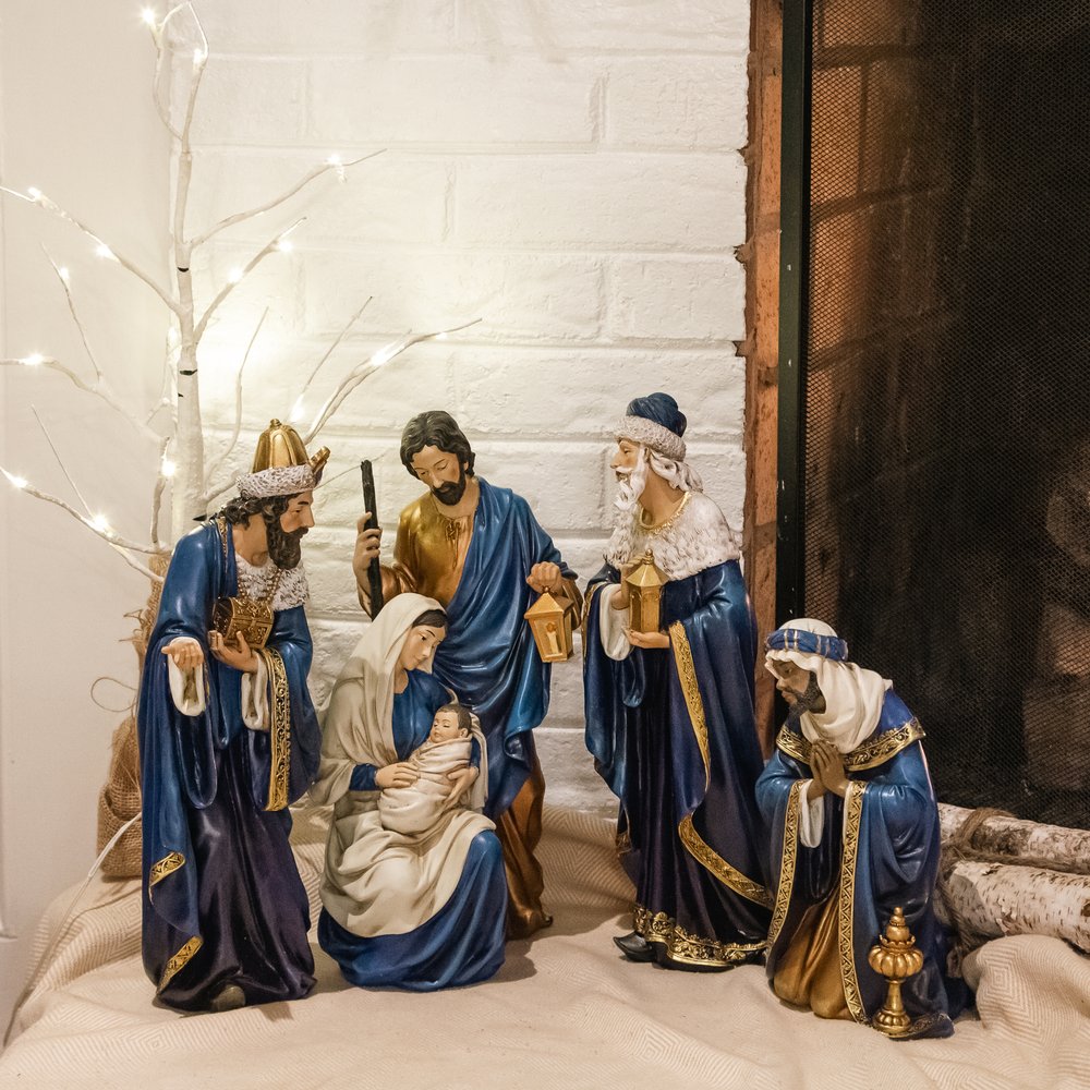 Royal Blue and Gold Nativity Set - 4 Pieces