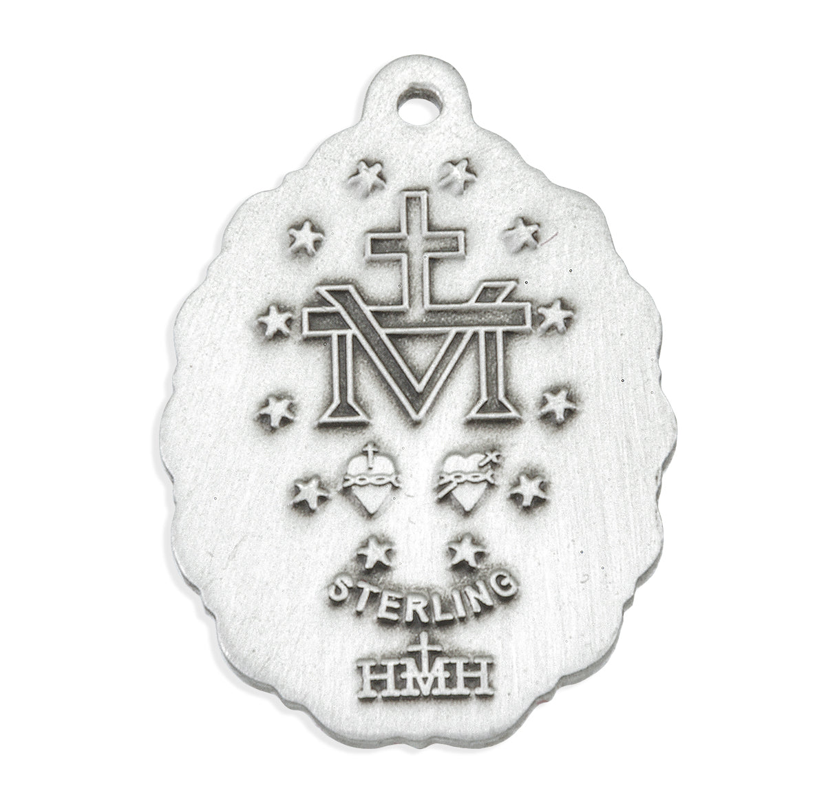 Sterling Silver Oval Miraculous Medal w/ Light Sapphire