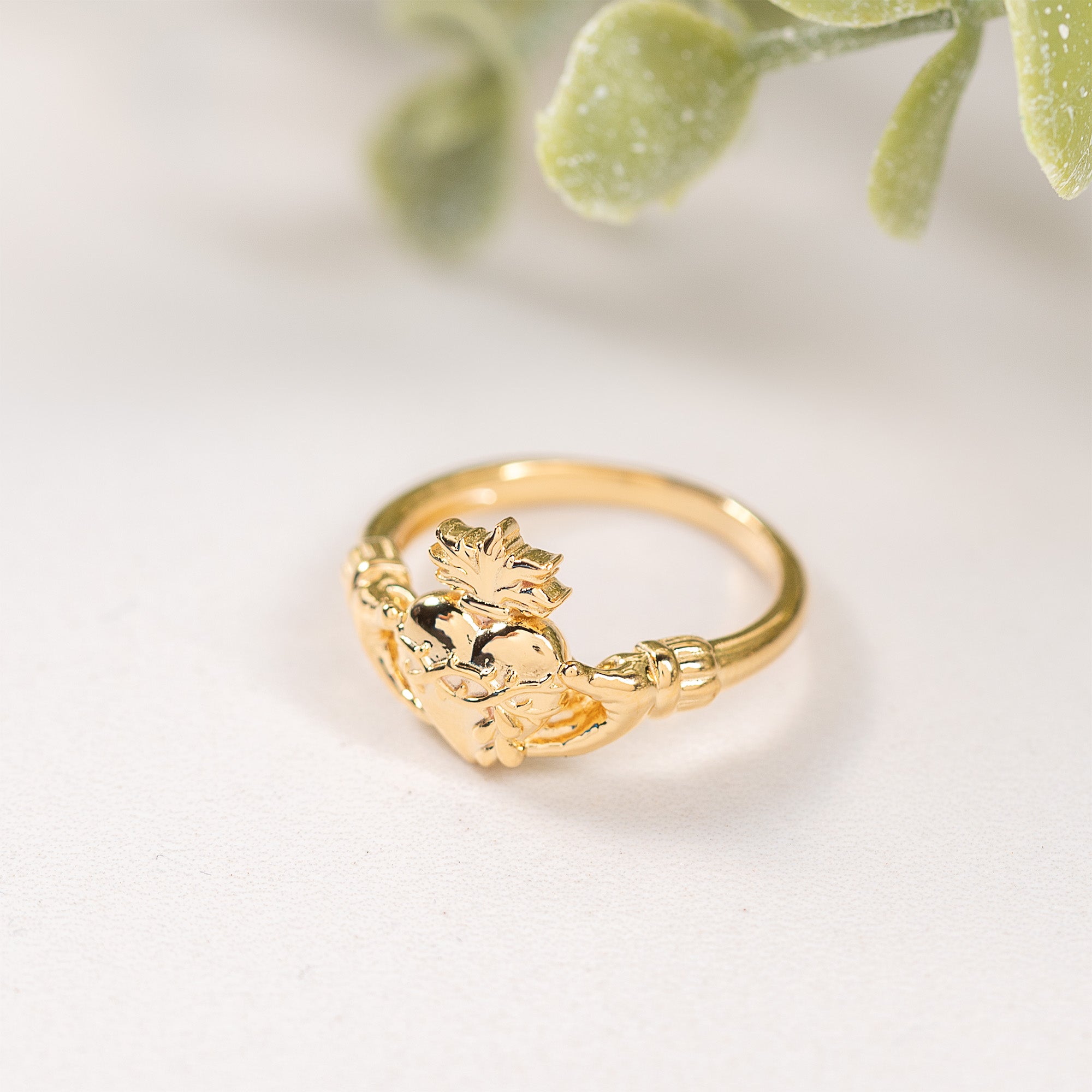 Gold Over Sterling Sacred Heart Claddagh Ring
