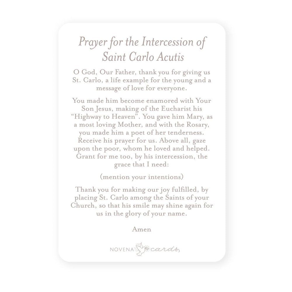 Prayer card with rounded edges, white with prayer text.