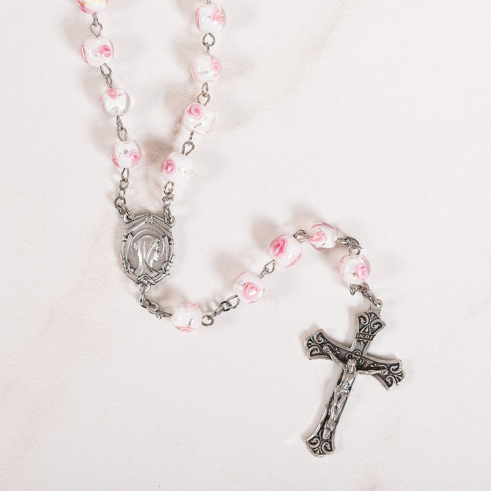 Italian Glass Rose Bead Rosary