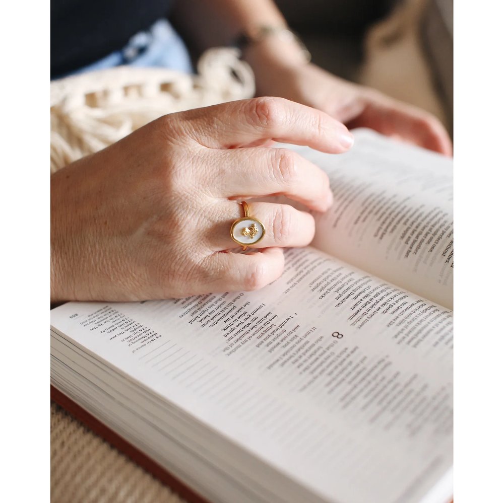 Gold & White Sacred Heart Adjustable Ring
