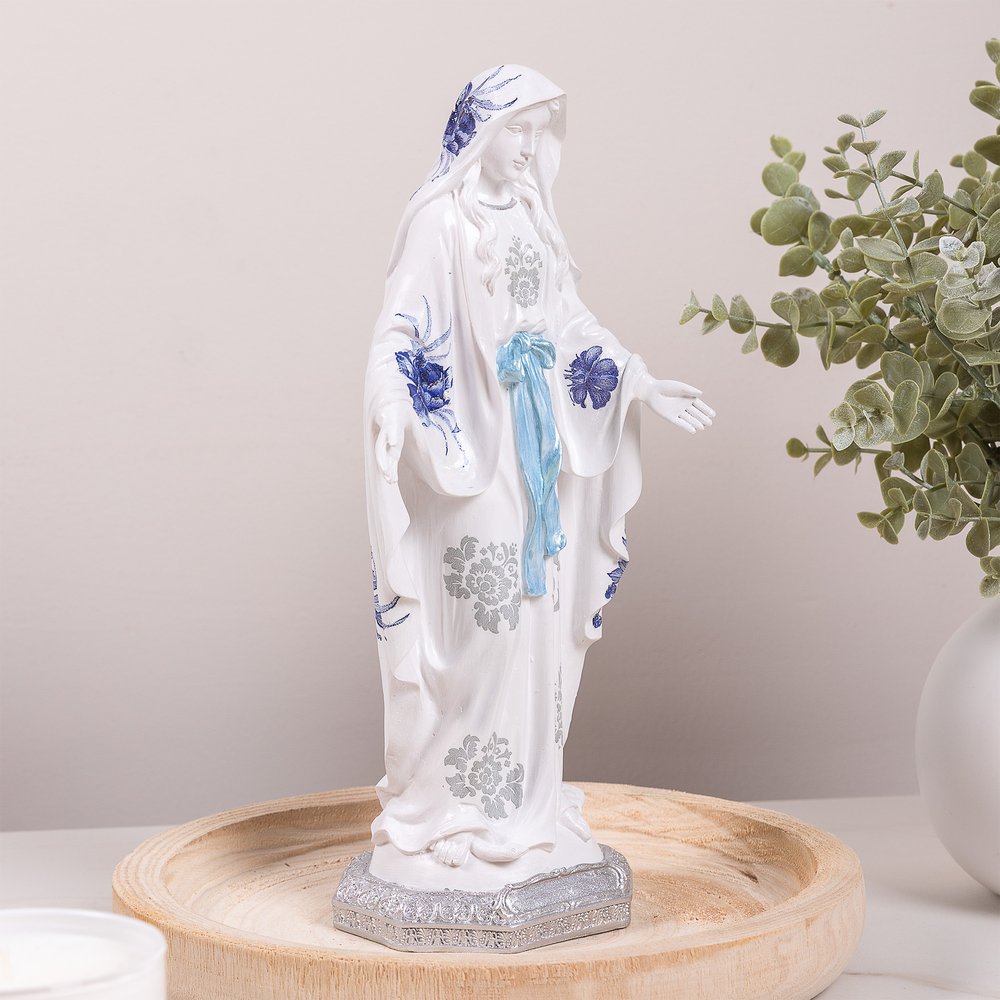 Blue Floral Our Lady of Grace Statue - 12"