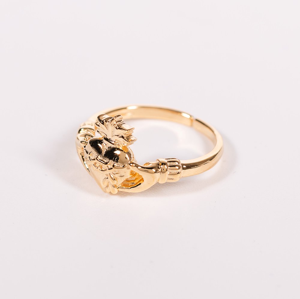 Gold Sacred Heart Claddagh Adjustable Ring