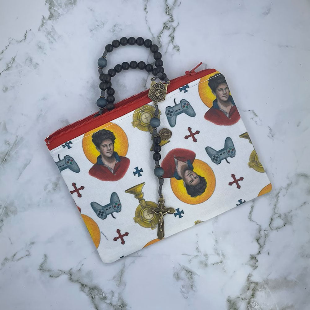 St. Carlo Acutis Brightly Colored Zippered Rosary Pouch