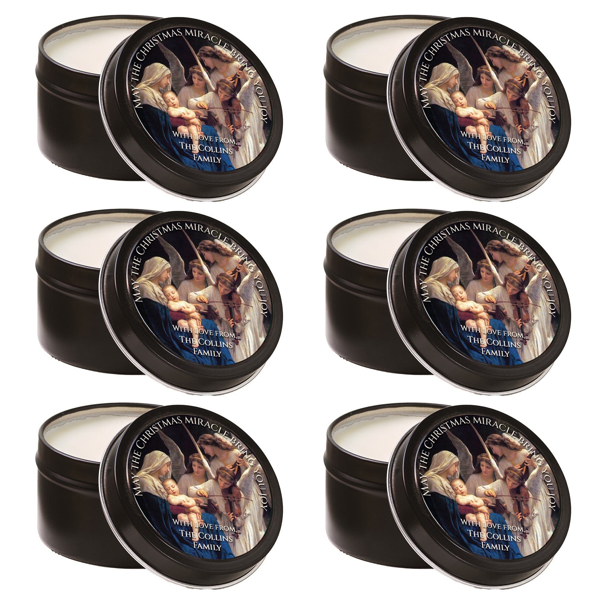 Personalized Song of Angels Christmas Travel Tin Candles - Set of 6