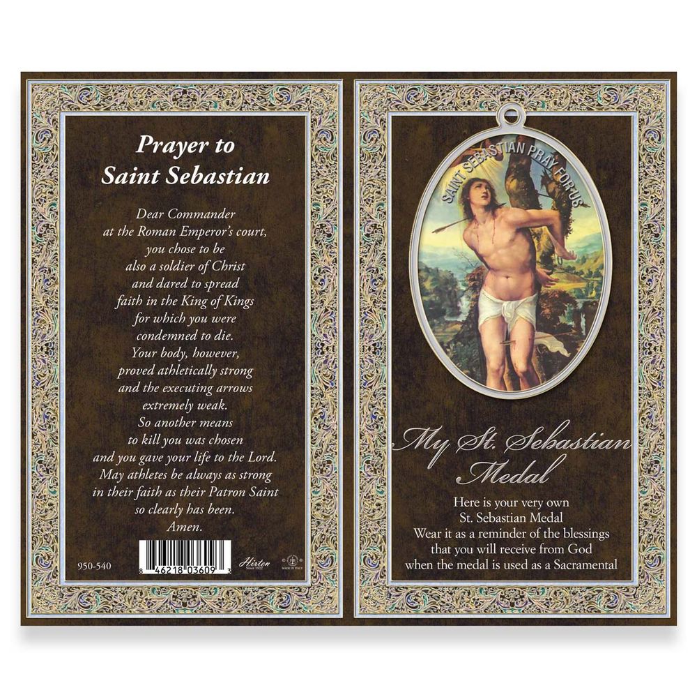St. Sebastian Pewter Medal Necklace & Prayer Card Pamphlet - 24"