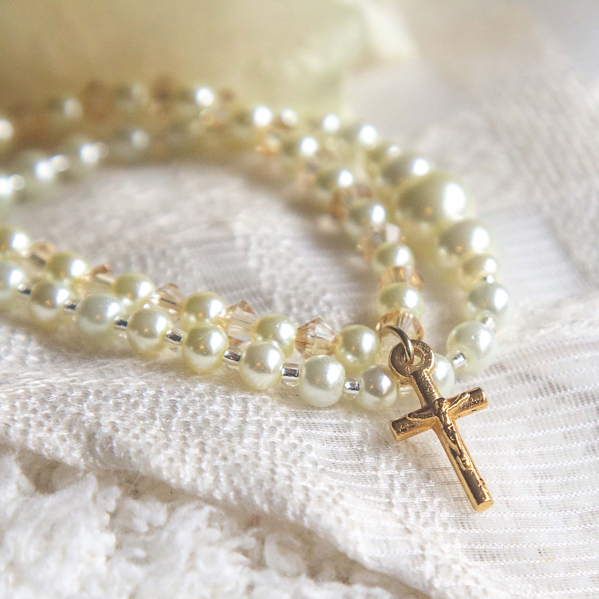 Pearl, Crystal & Gold First Communion Bracelet Set