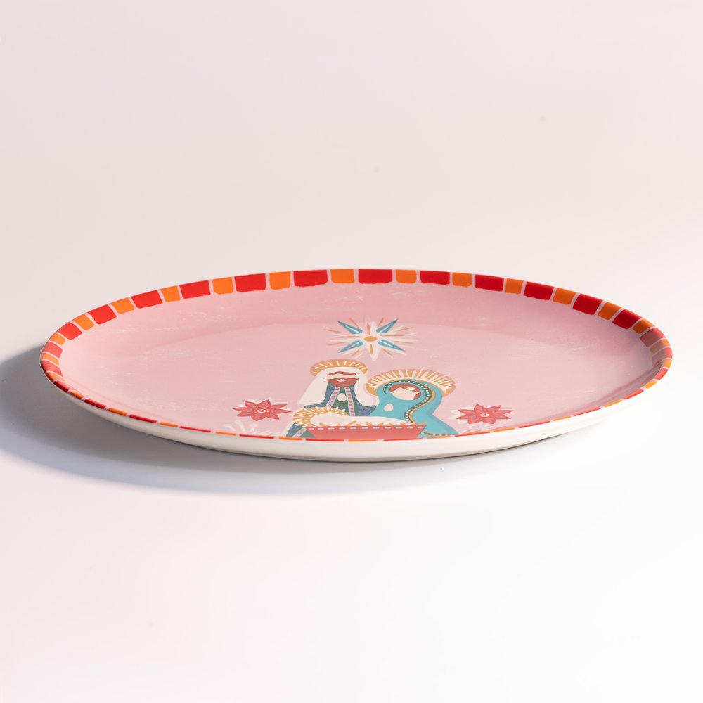 Bright Stoneware Nativity Serving Platter