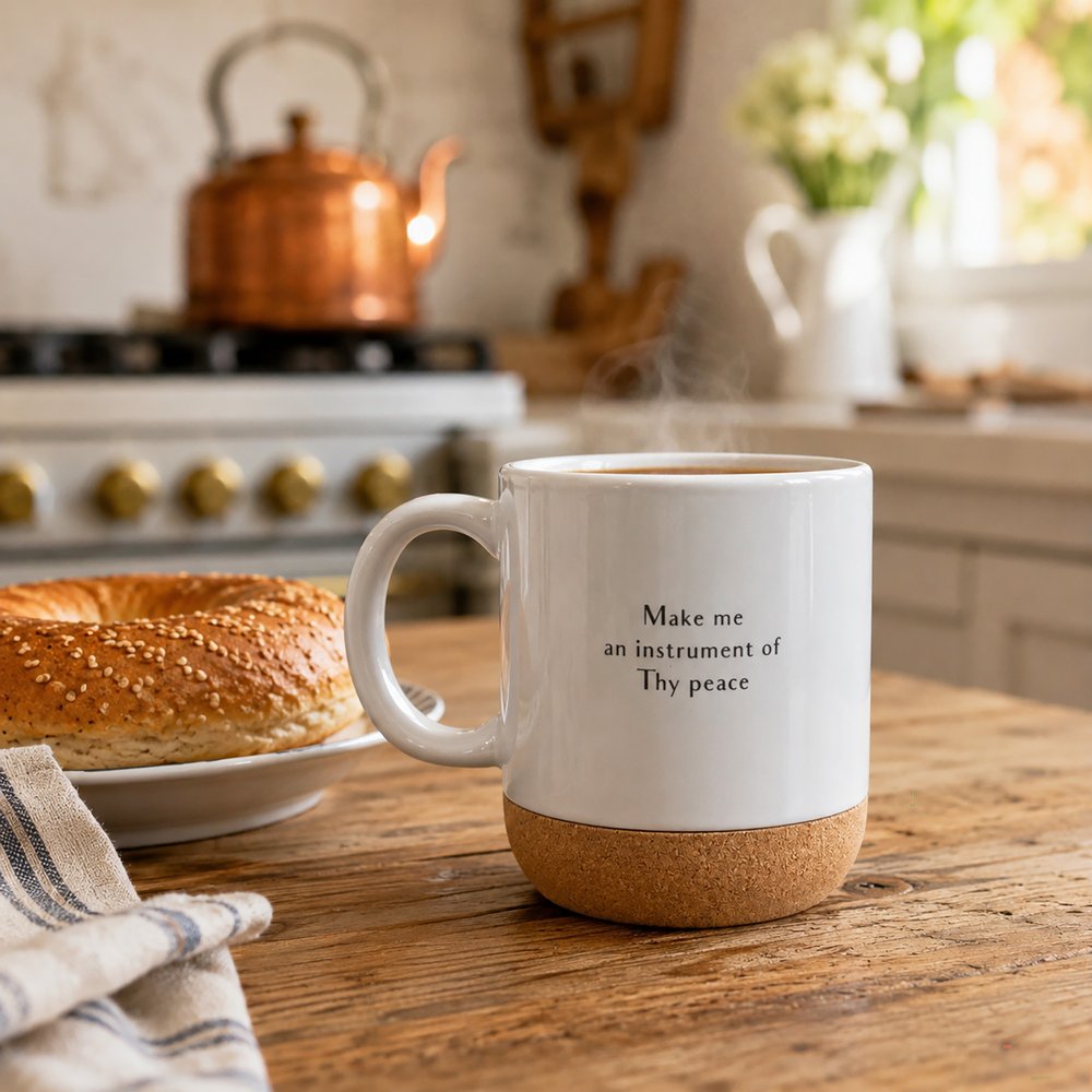 St. Francis Instrument of Thy Peace Cork Bottom Coffee Mug