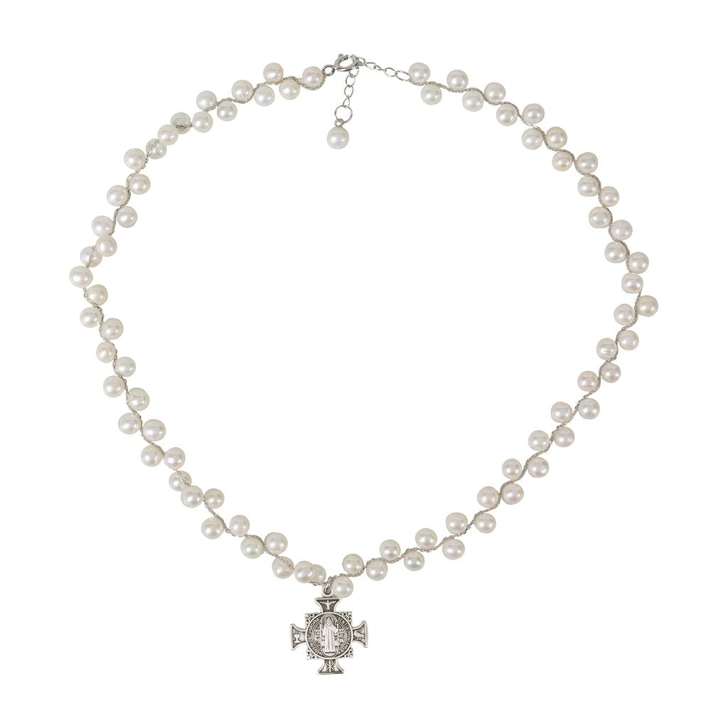 Grapevine Pearl St. Benedict Cross Necklace