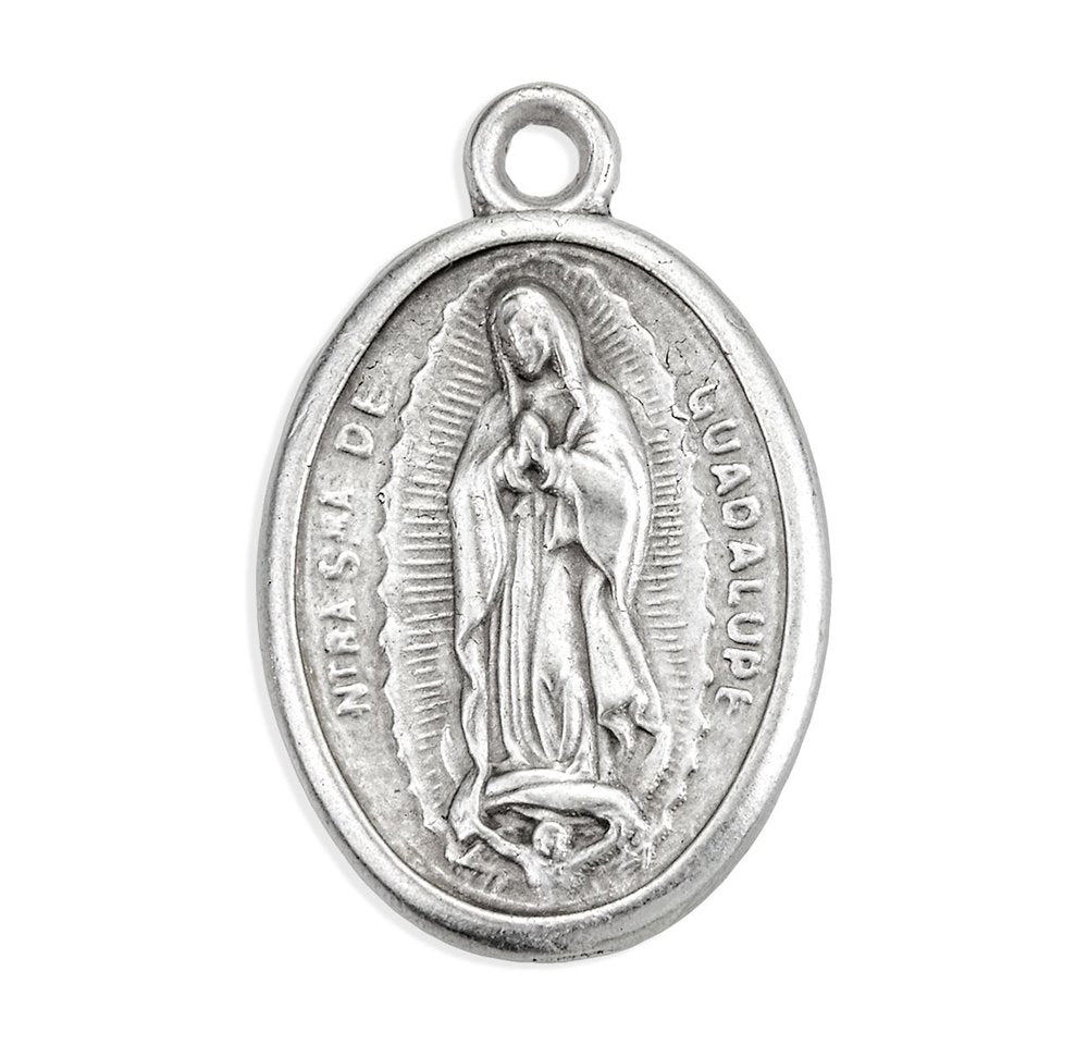 1" Oval Antiqued Silver Oxidized Our Lady of Guadalupe Medal
