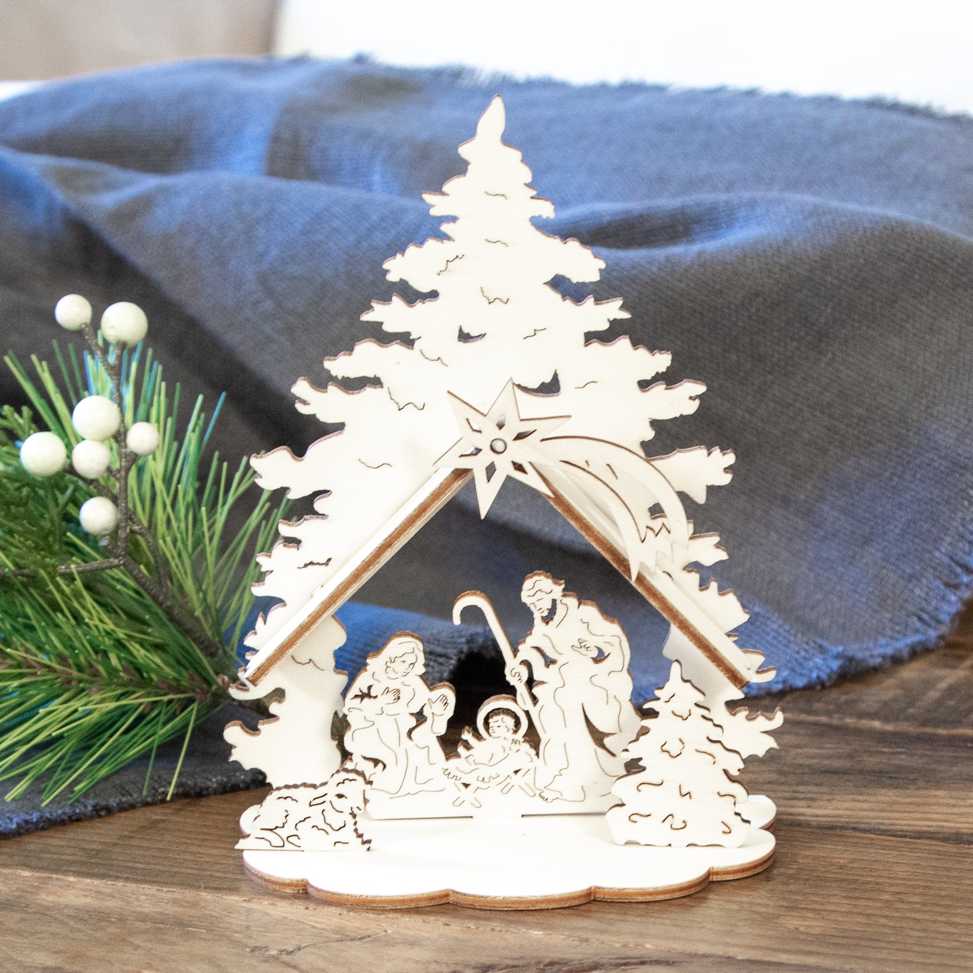 Holy Family Laser Cut Wood Nativity Tree - 6"