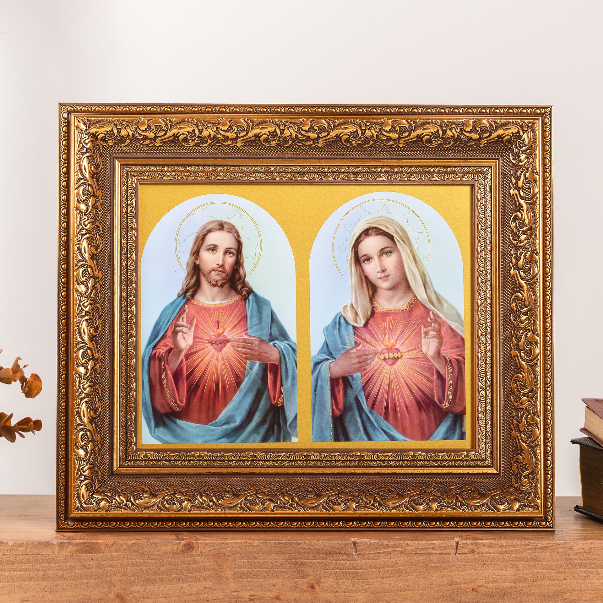 Sacred Heart & Immaculate Heart Florentine Framed Print - 8" x 10"