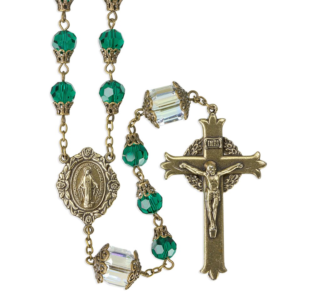 Queenship of Mary Emerald Green Crystal Rosary