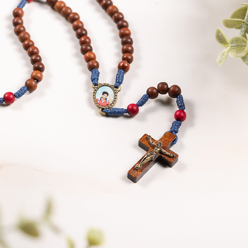 Wood & Blue Cord St. Carlo Acutis Rosary