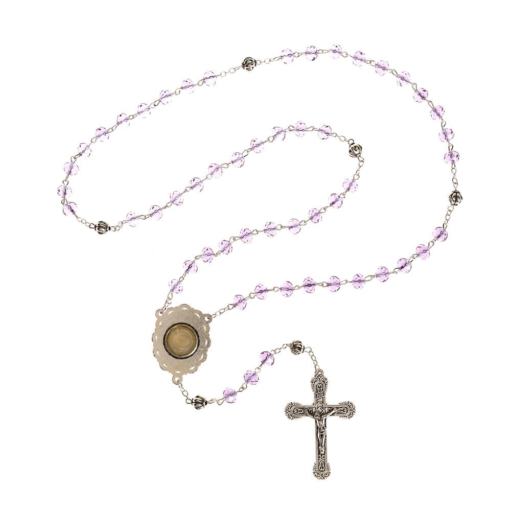 Purple Cameo Lourdes Water Rosary