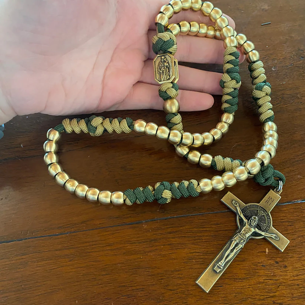 Deluxe Green Paracord & Brass St. Joseph Rosary