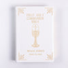 White, personalized First Holy Communion Bible with gold chalice and text.