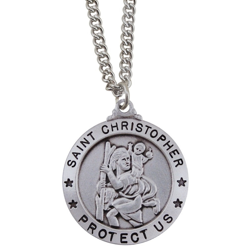 Sterling Silver St. Christopher Medal on a Rhodium Chain – 24"