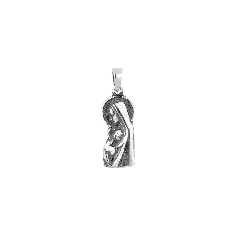 Petite Sterling Silver Madonna & Child Profile Pendant