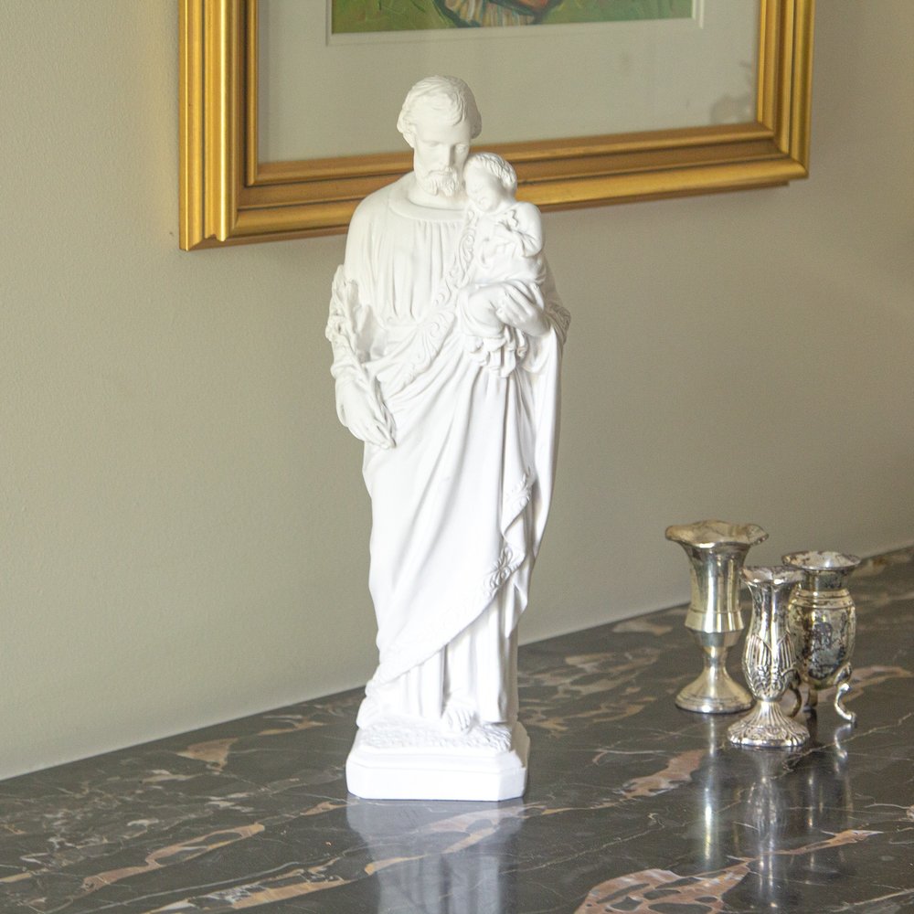 Italian St. Joseph Statue with White Finish - 15.7"