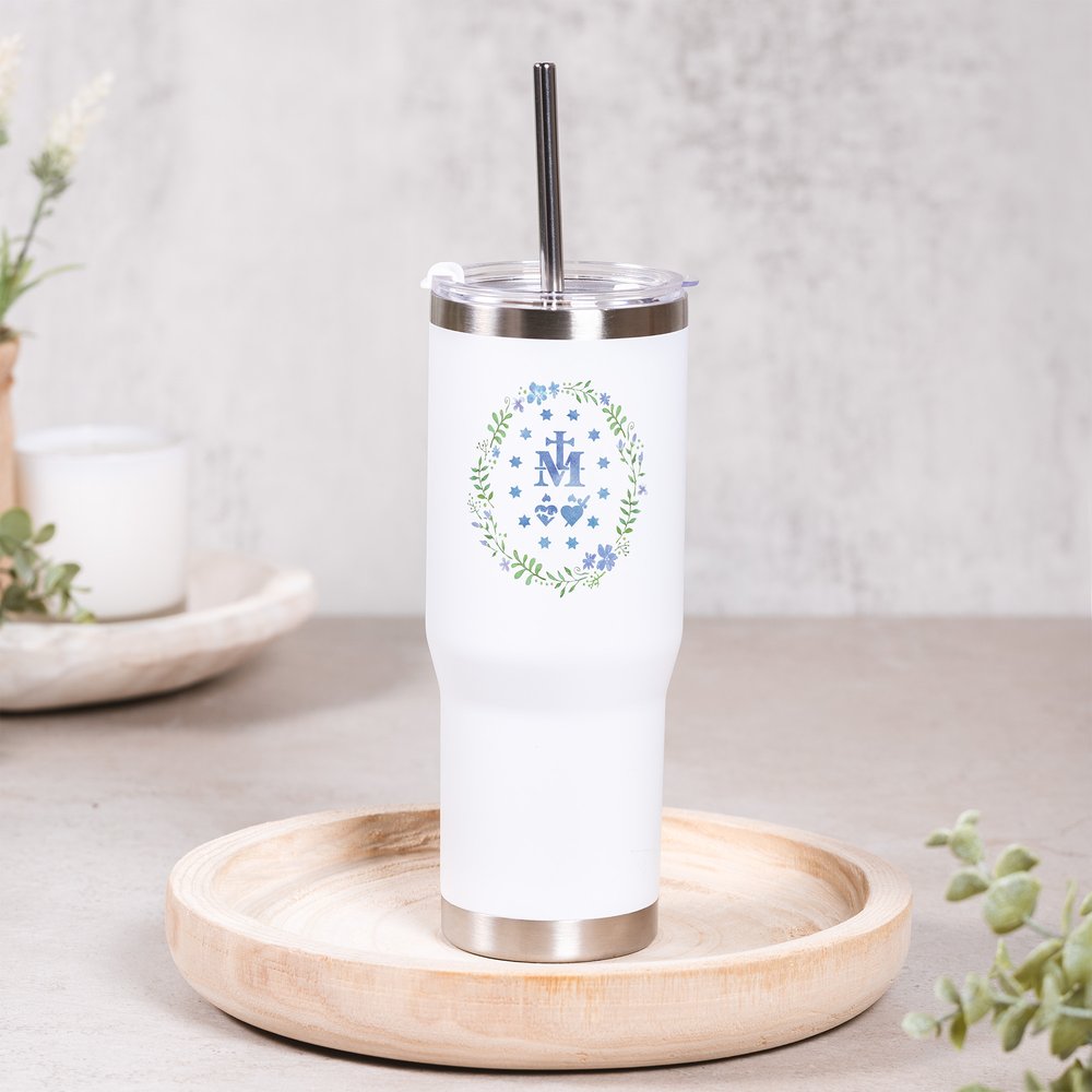 Personalized Miraculous Medal Tumbler with Straw