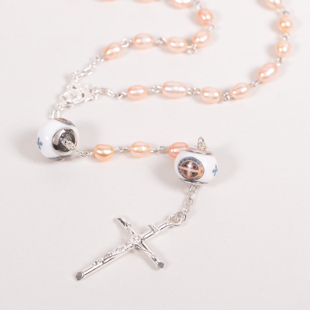 Italian Freshwater Pearl St. Benedict Cross Rosary