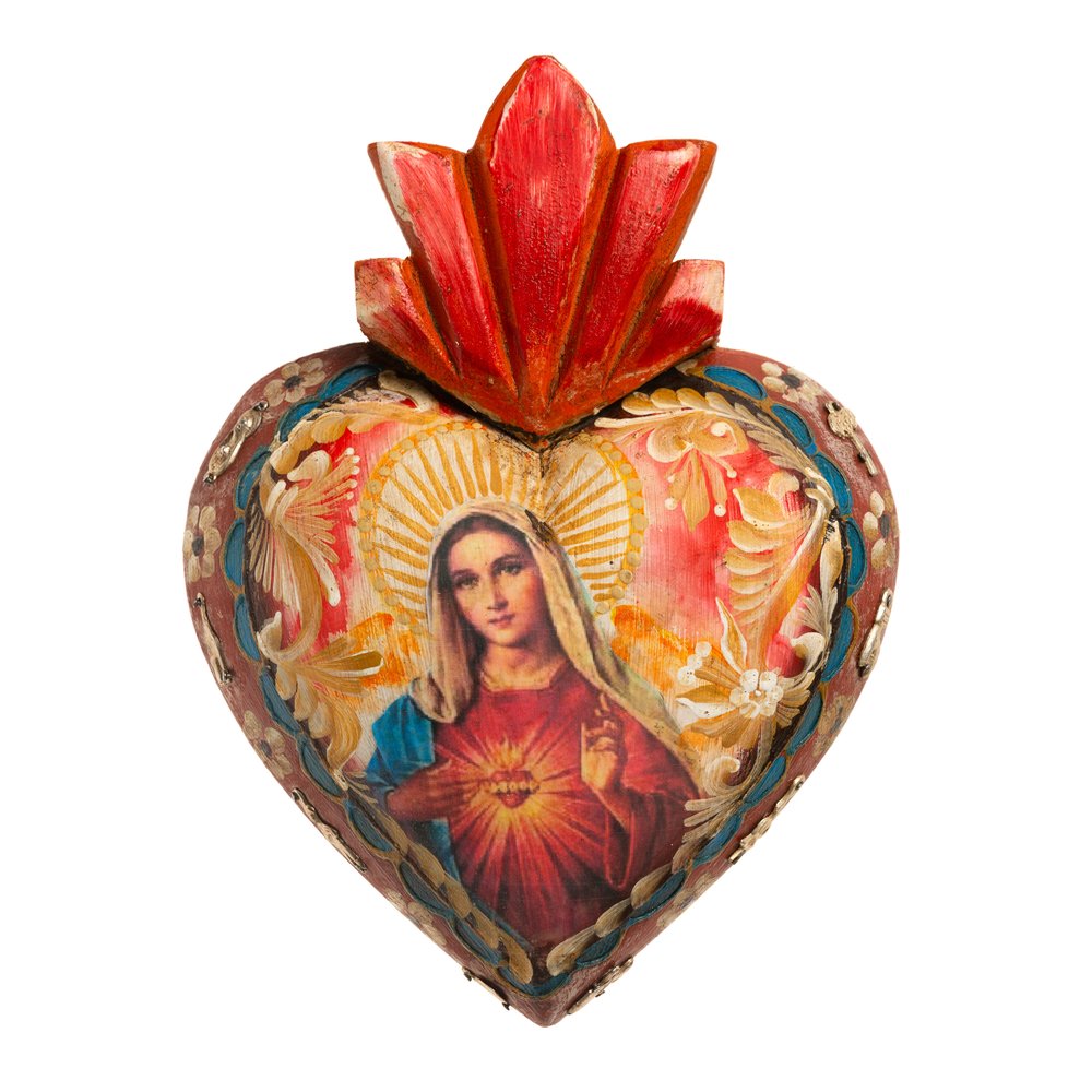 Flame of Love Immaculate Heart Wood Plaque - 10"