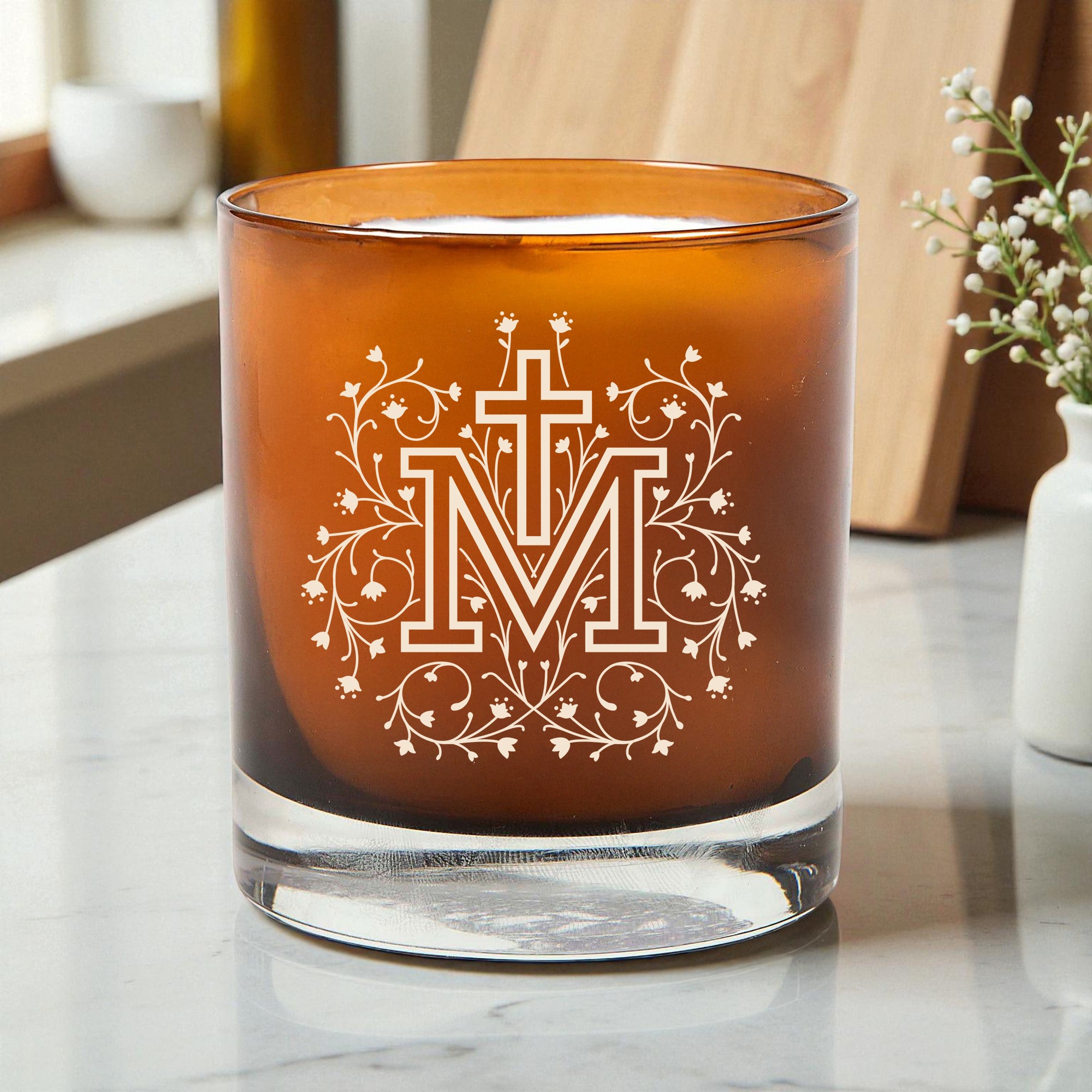 Floral Marian Cross Candle