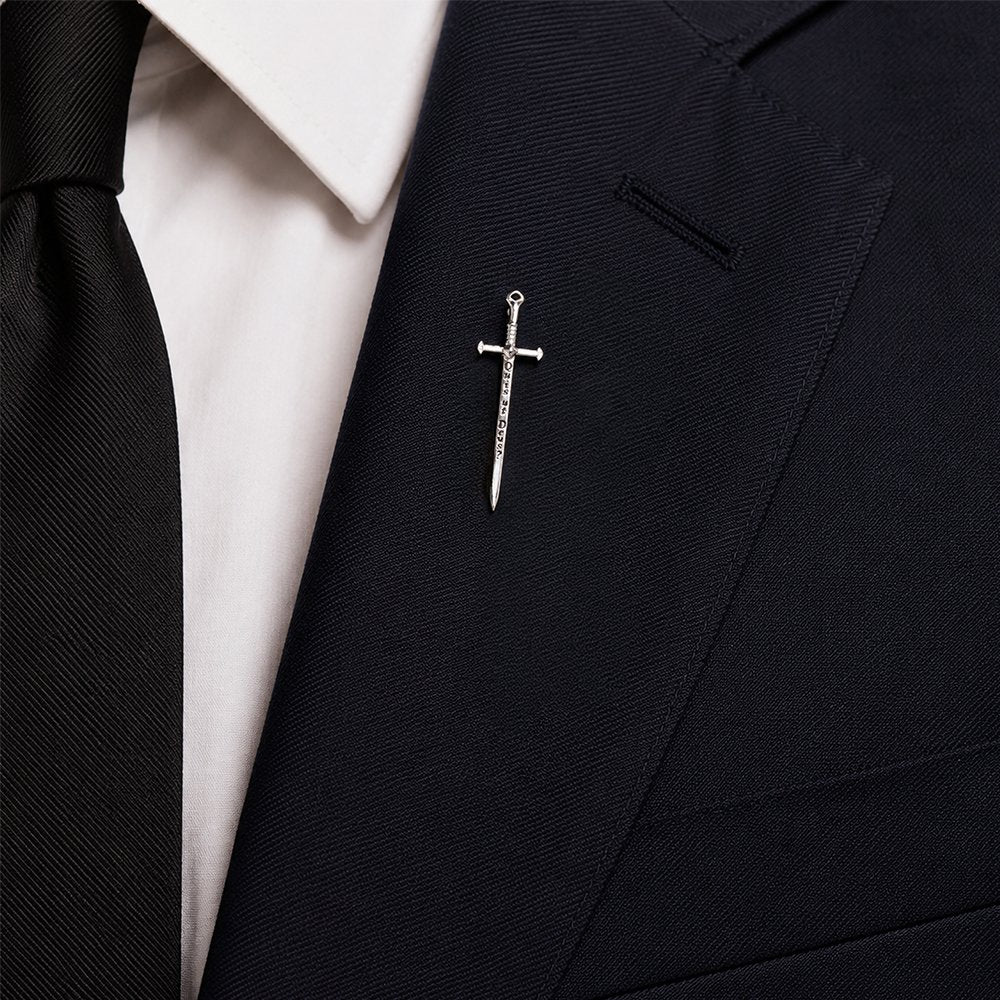 Sterling Silver St. Michael Quis ut Deus Sword Lapel Pin